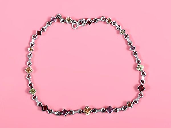 exotic india Sterling Silver Bracelet with Multiple Faceted Gemstone
