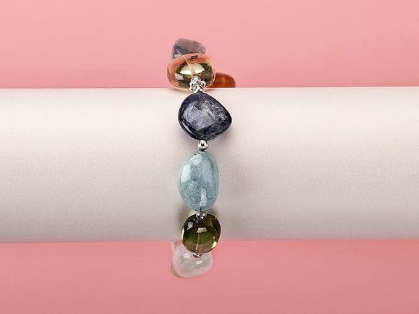 Exotic India Sterling Silver Bracelet With Multiple Gemstones
