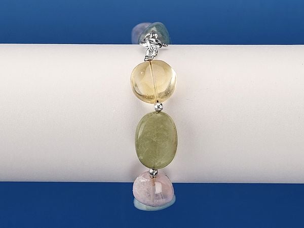 Exotic India Sterling Silver Bracelet With Multiple Gemstones