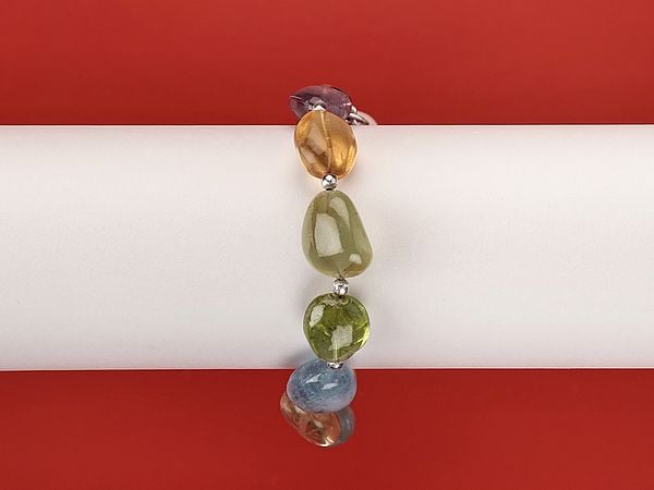 Exotic India Sterling Silver Bracelet With Multiple Gemstones