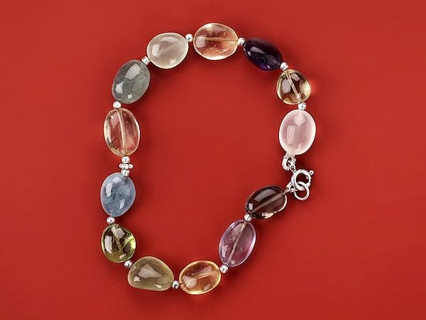 exotic india Sterling Silver Bracelet with Multiple Gemstones