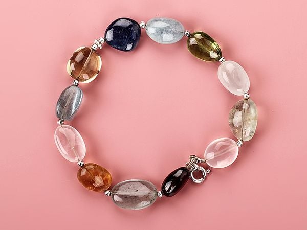 exotic india Sterling Silver Bracelet with Multiple Gemstones 