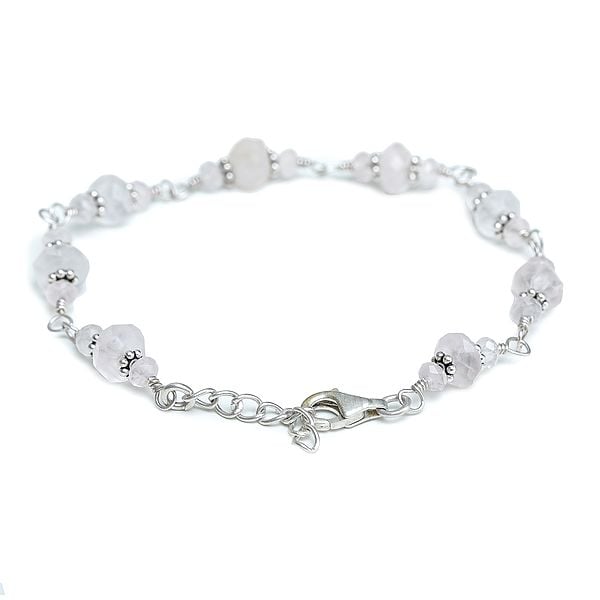 Exotic India Sterling Silver Bracelet With Rose Quartz Stones