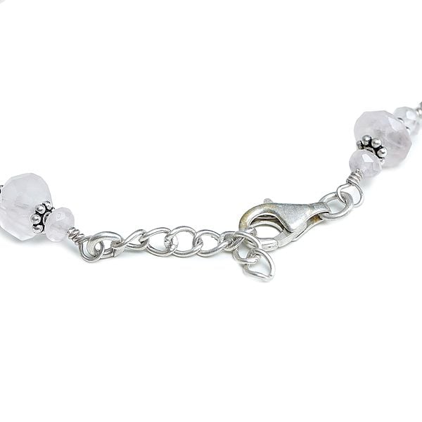 Exotic India Sterling Silver Bracelet With Rose Quartz Stones
