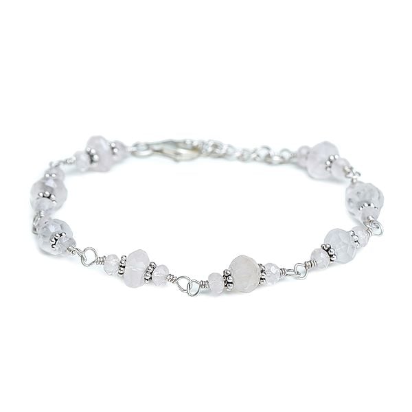 exotic india Sterling Silver Bracelet with Rose Quartz Stones 