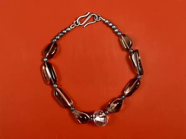 Exotic India Sterling Silver Bracelet With Smoky Quartz Stone 