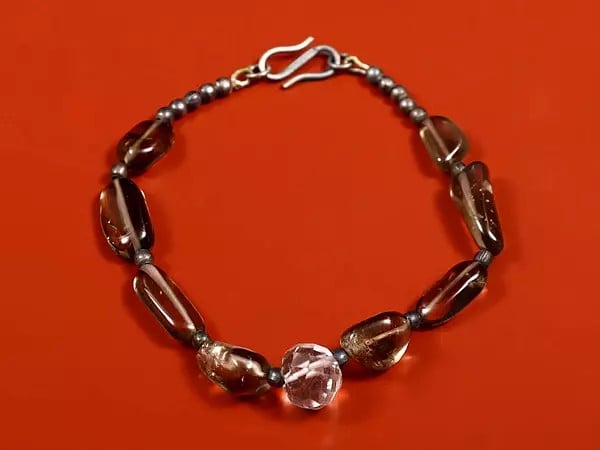 exotic india Sterling Silver Bracelet with Smoky Quartz Stone