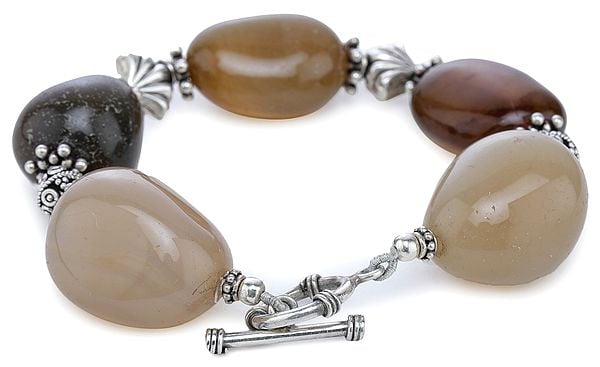 exotic india Sterling Silver Chunky Bracelet with Agate Tumbles