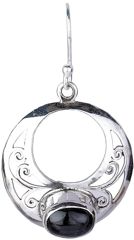 Exotic India Sterling Silver Circular Earrings With Black Onyx