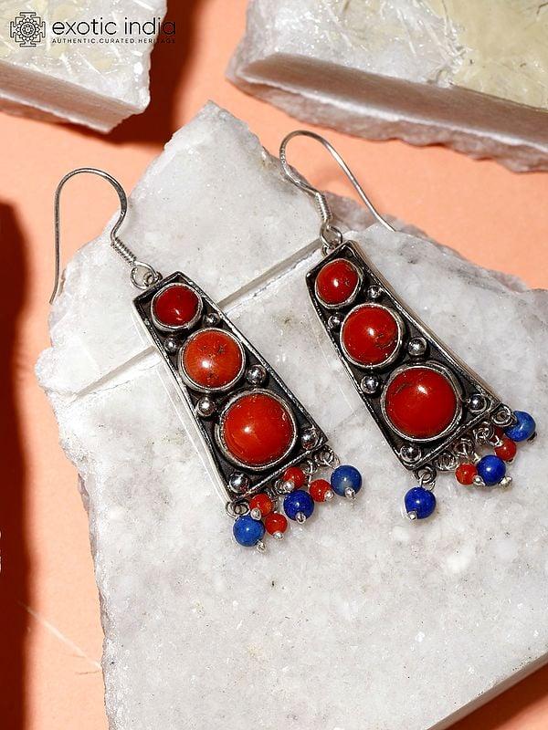 Exotic India Sterling Silver Coral Gemstone Earrings 