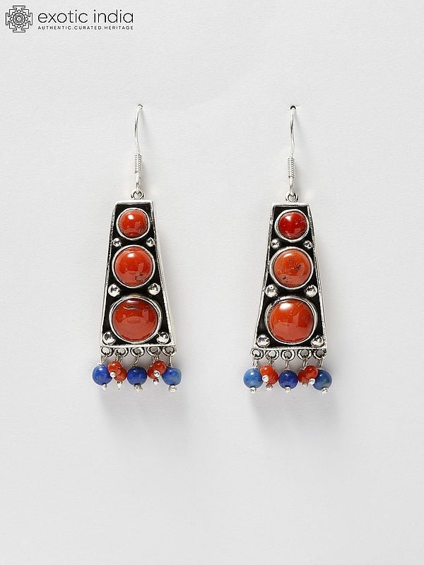 exotic india Sterling Silver Coral Gemstone Earrings