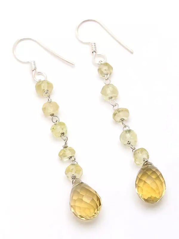 Exotic India Sterling Silver Dangle Earrings With Citrine