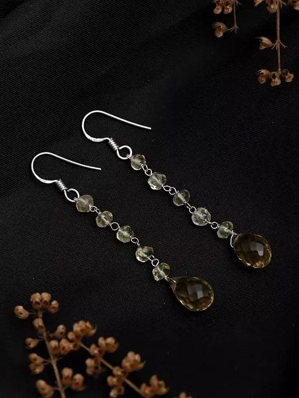 Exotic India Sterling Silver Dangle Earrings With Citrine