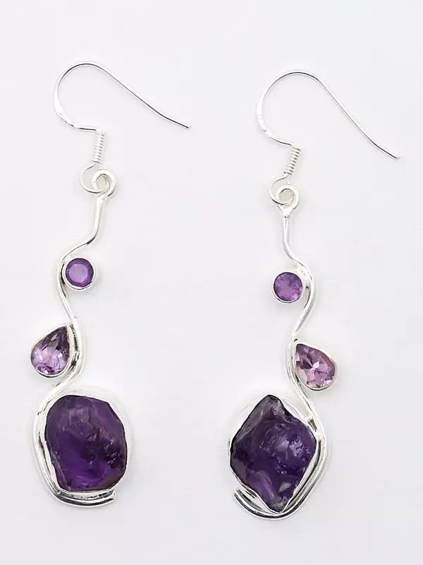 exotic india Sterling Silver Dangle Earrings with Raw Gemstone 