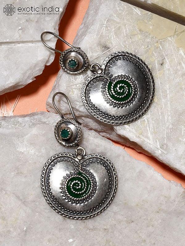 Exotic India Sterling Silver Dangle Hook Earrings With Emerald