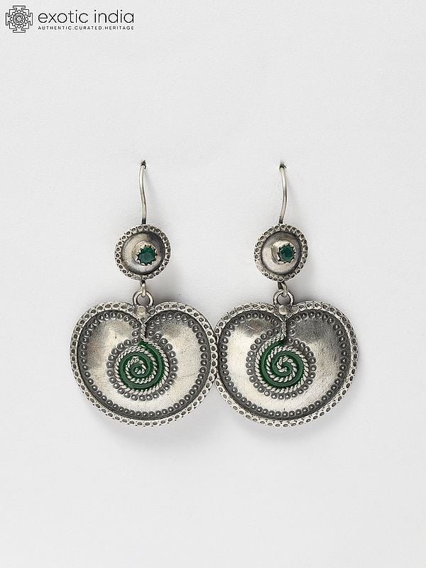 exotic india Sterling Silver Dangle Hook Earrings with Emerald