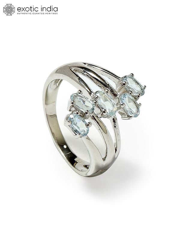 exotic india Sterling Silver Designer Ring with Faceted Blue Topaz 