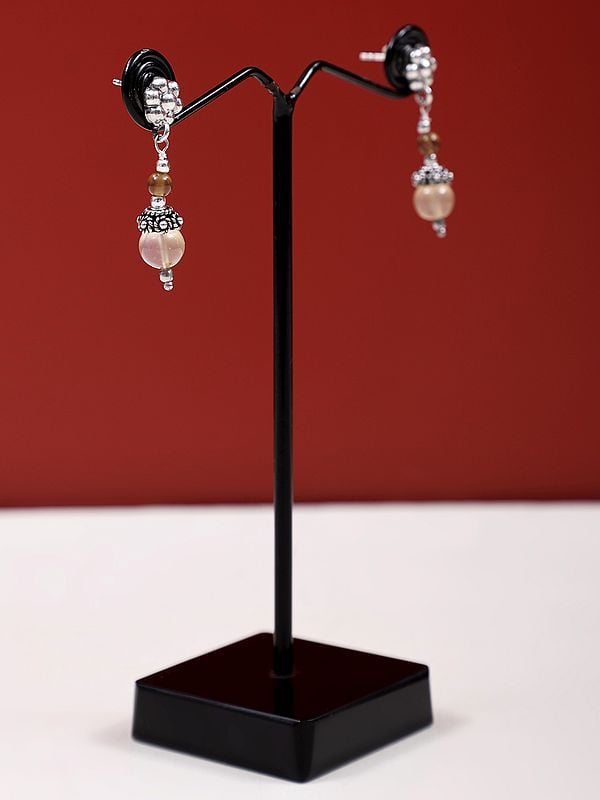 Exotic India Sterling Silver Earring With Polished Agate Stone