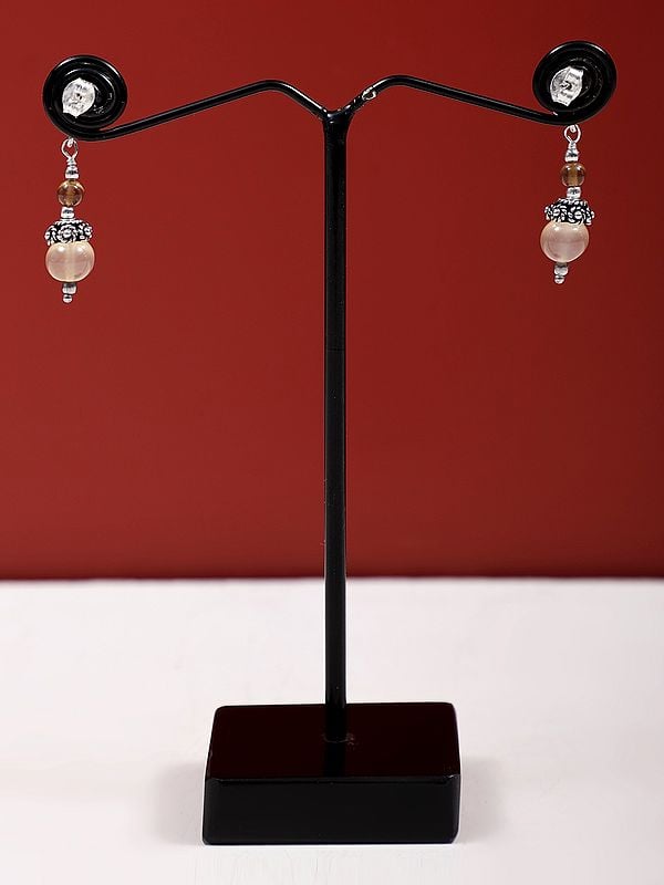 Exotic India Sterling Silver Earring With Polished Agate Stone