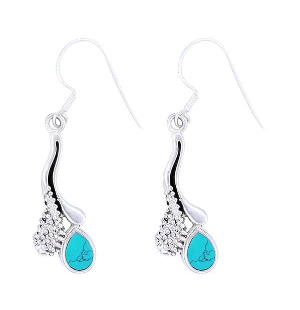 exotic india Sterling Silver Earrings Studded with Turquoise Stone 