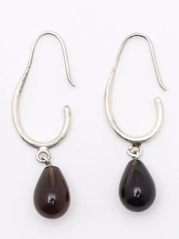 exotic india Sterling Silver Earrings with Cabochon Smoky Quartz