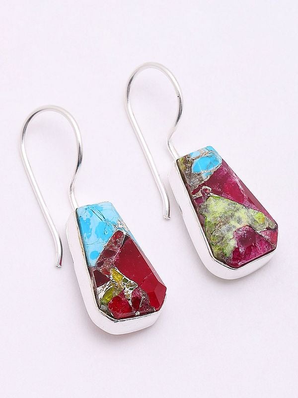 Exotic India Sterling Silver Earrings With Copper Turquoise
