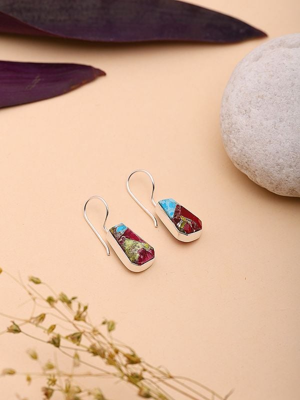 Exotic India Sterling Silver Earrings With Copper Turquoise
