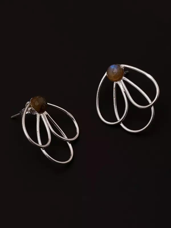 Exotic India Sterling Silver Earrings With Faceted Gemstone 