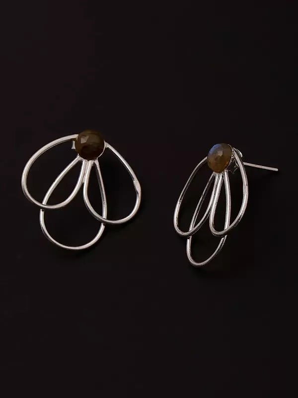 Exotic India Sterling Silver Earrings With Faceted Gemstone 