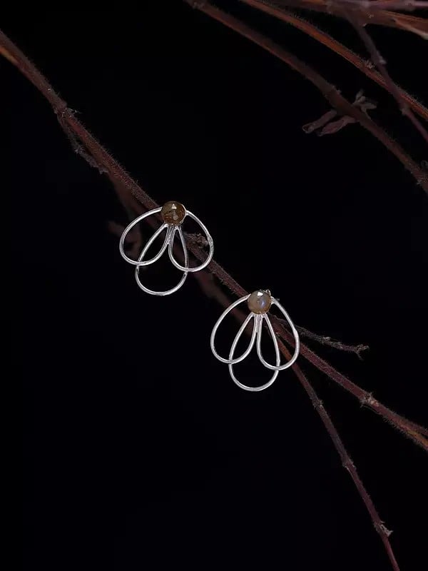 Exotic India Sterling Silver Earrings With Faceted Gemstone 