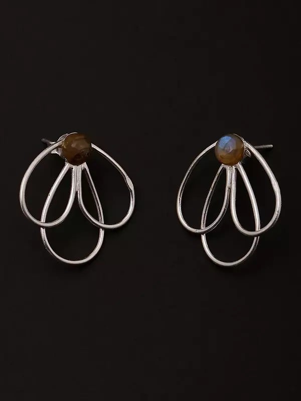 exotic india Sterling Silver Earrings with Faceted Gemstone 