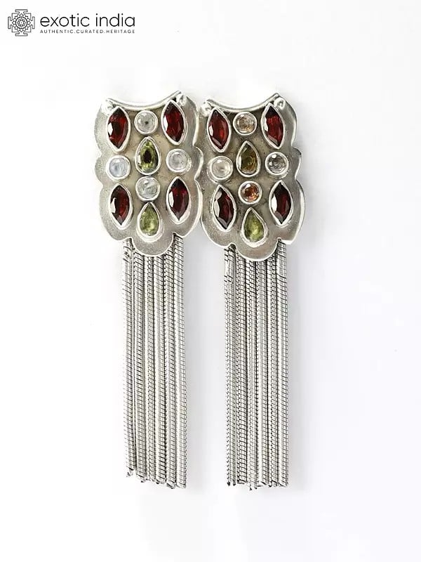 exotic india Sterling Silver Earrings with Faceted Multi Stone