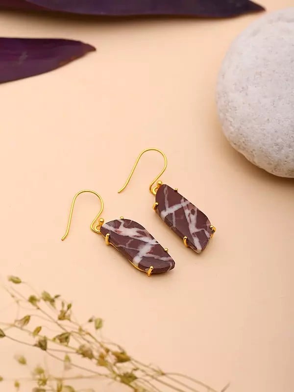 Exotic India Sterling Silver Earrings With Kona Jasper Gemstone 