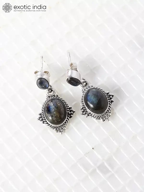 Exotic India Sterling Silver Earrings With Labradorite Gemstone