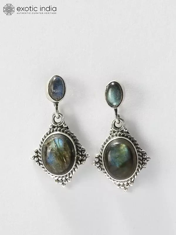 exotic india Sterling Silver Earrings with Labradorite Gemstone