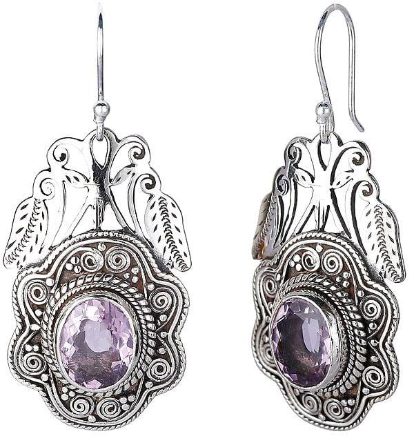 exotic india Sterling Silver Earrings with Oval Cut Faceted Amethyst