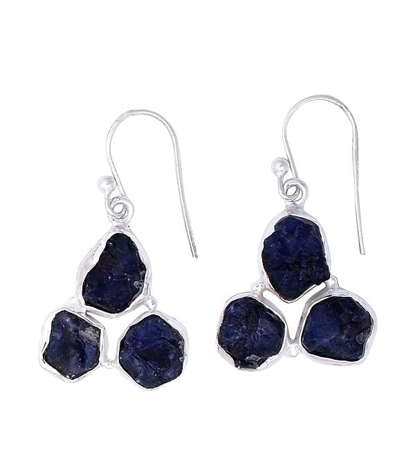 exotic india Sterling Silver Earrings with Precious Rugged Gemstone 