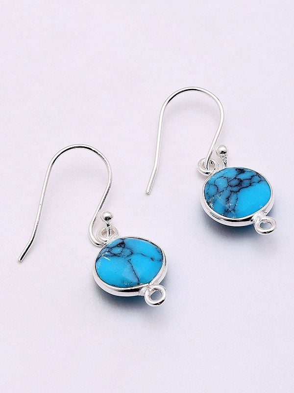 Exotic India Sterling Silver Earrings With Round Shape Turquoise