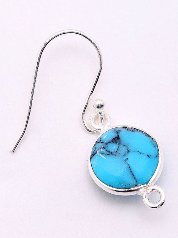 Exotic India Sterling Silver Earrings With Round Shape Turquoise