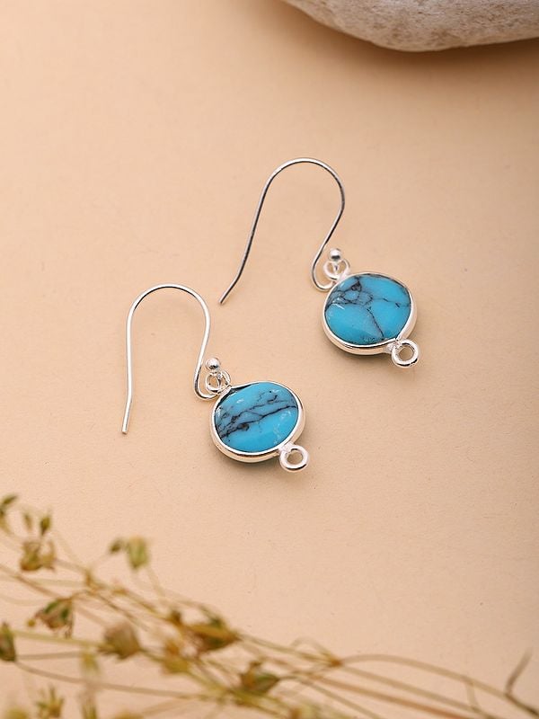 Exotic India Sterling Silver Earrings With Round Shape Turquoise