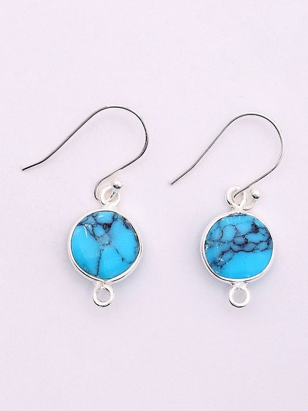 exotic india Sterling Silver Earrings with Round Shape Turquoise