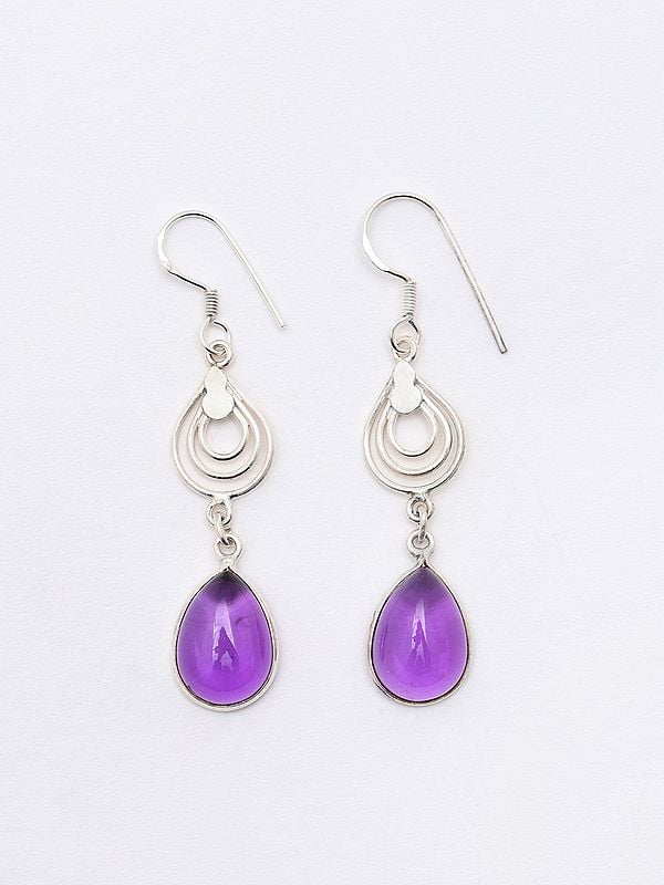 exotic india Sterling Silver Earrings with Tear Drop Amethyst