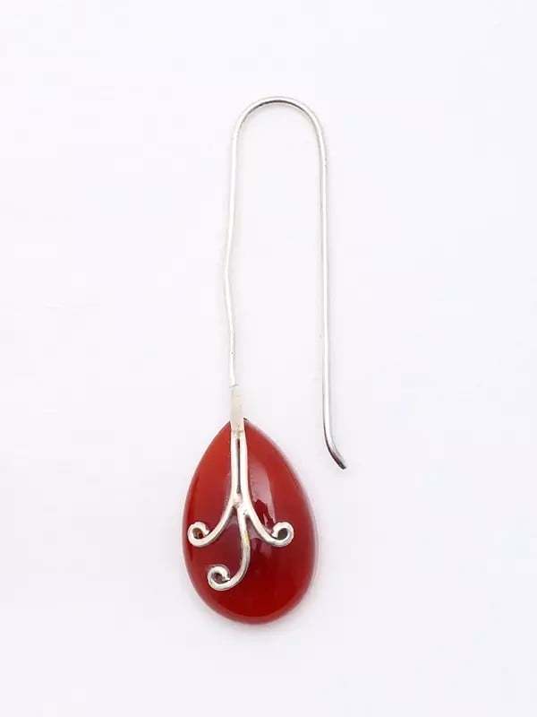 Exotic India Sterling Silver Earrings With Tear Drop Coral
