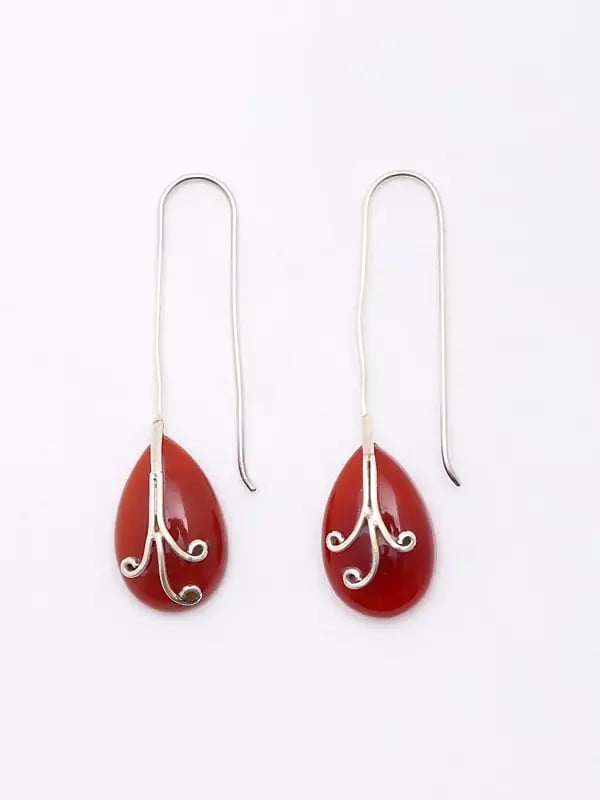 exotic india Sterling Silver Earrings with Tear Drop Coral