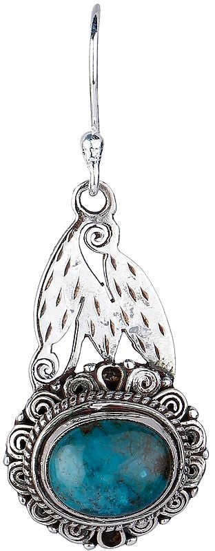 Exotic India Sterling Silver Earrings With Turquoise