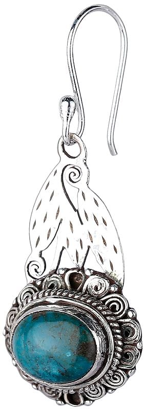 Exotic India Sterling Silver Earrings With Turquoise