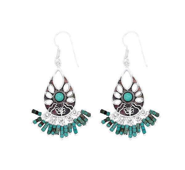 exotic india Sterling Silver Earrings with Turquoise Bead Dangles 