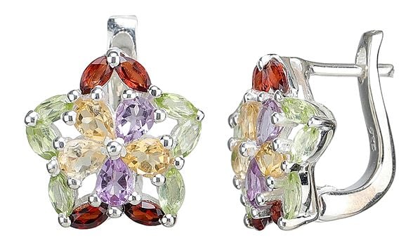 Exotic India Sterling Silver Faceted Pendant Earrings And Ring Set 