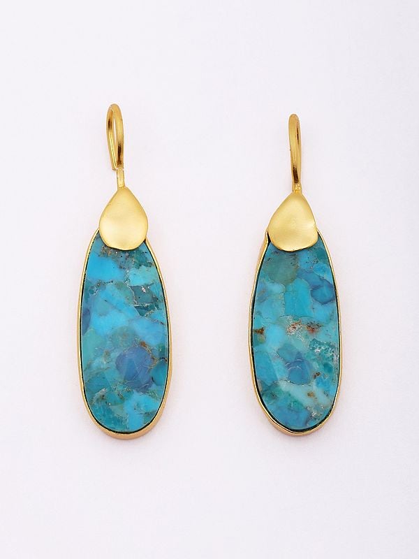 Exotic India Sterling Silver Faceted Turquoise Hook Earrings