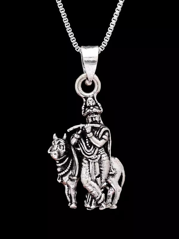 Exotic India Sterling Silver Fluting Lord Krishna Pendant 